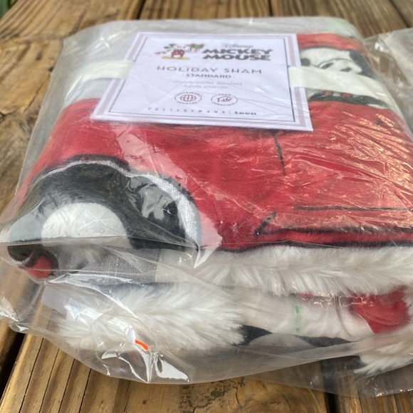 Pottery Barn Embroidered and Fuzzy Mickey Mouse Holiday Pillow Sham - Set of 2 - Picture 8 of 16